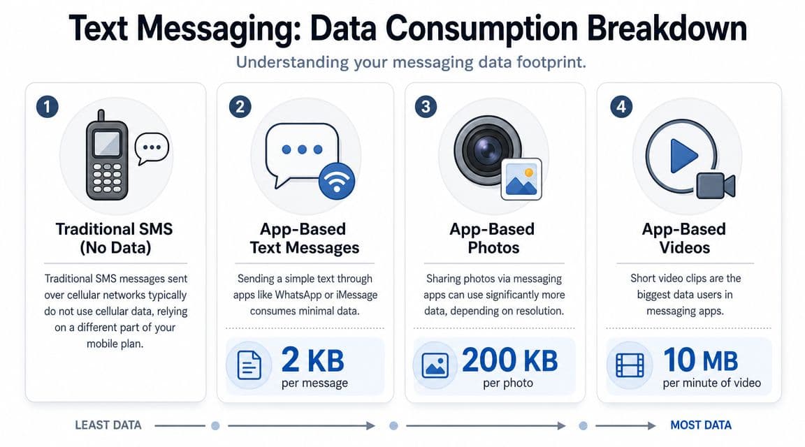 An infographic showing the data consumption breakdown of different messaging methods from text to video.