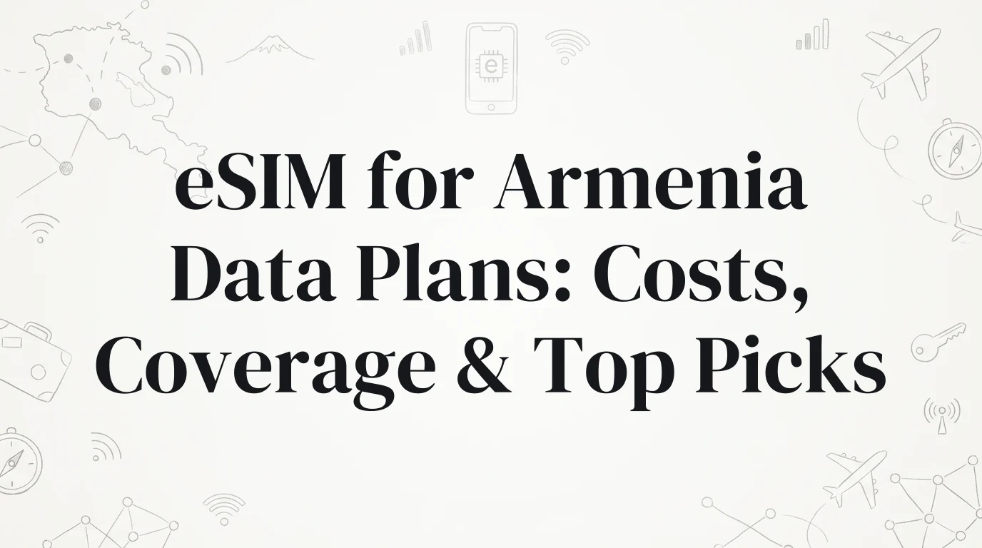 Hand-drawn travel doodles illustrating esim for armenia data plans