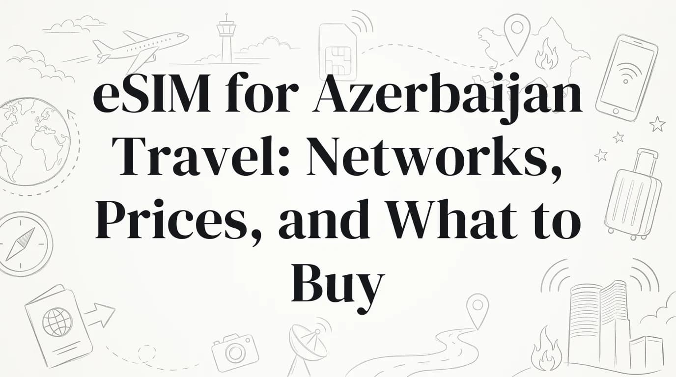 Hand-drawn travel doodles illustrating esim for azerbaijan travel