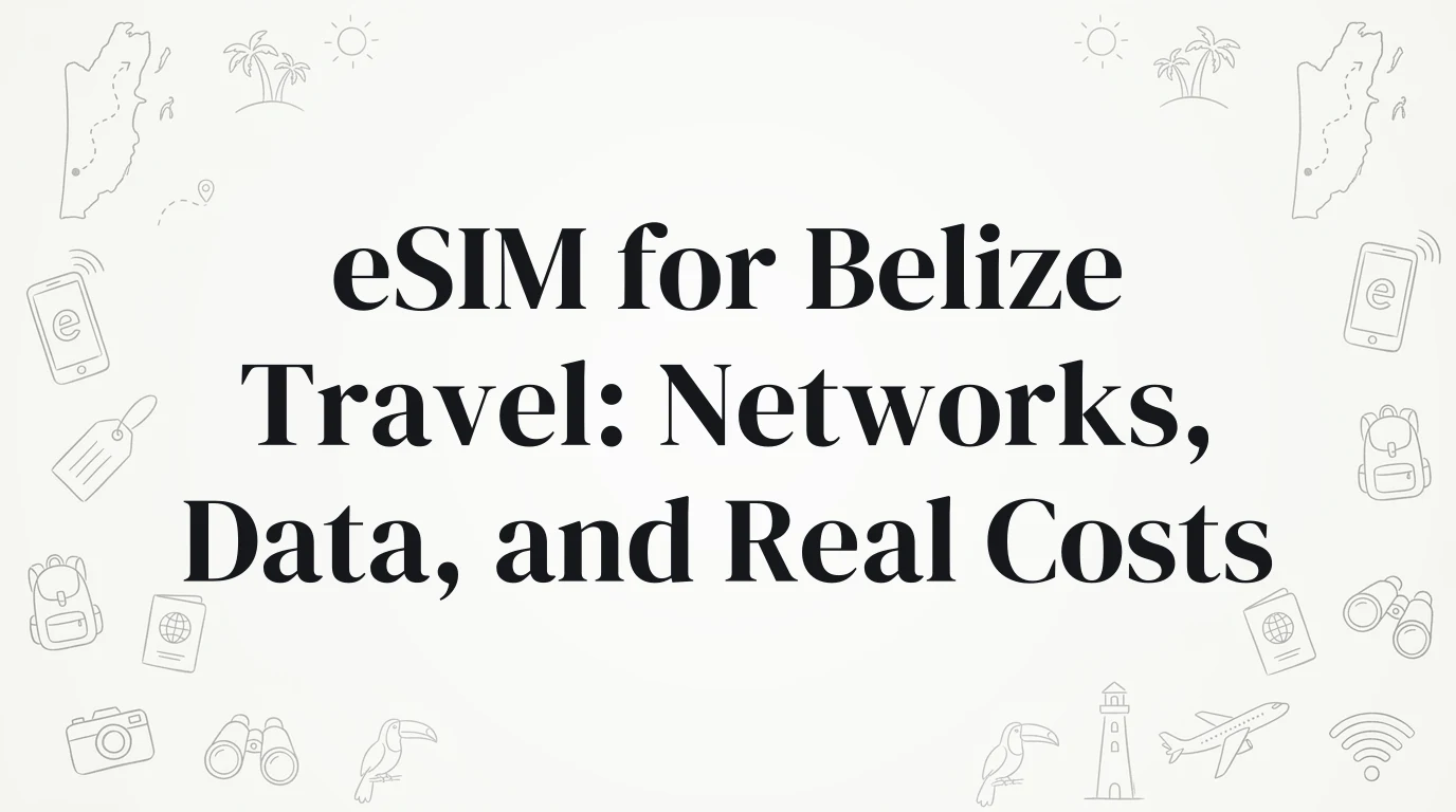 Hand-drawn travel doodles illustrating esim for belize travel