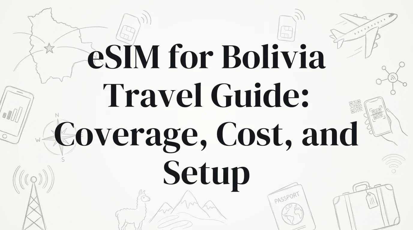 Hand-drawn travel doodles illustrating esim for bolivia travel guide