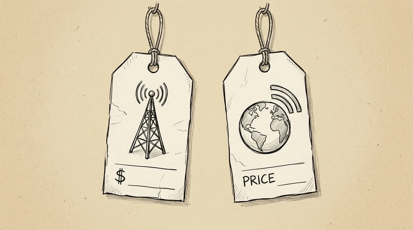 Two contrasting price tags comparing a carrier plan and a travel eSIM option side by side