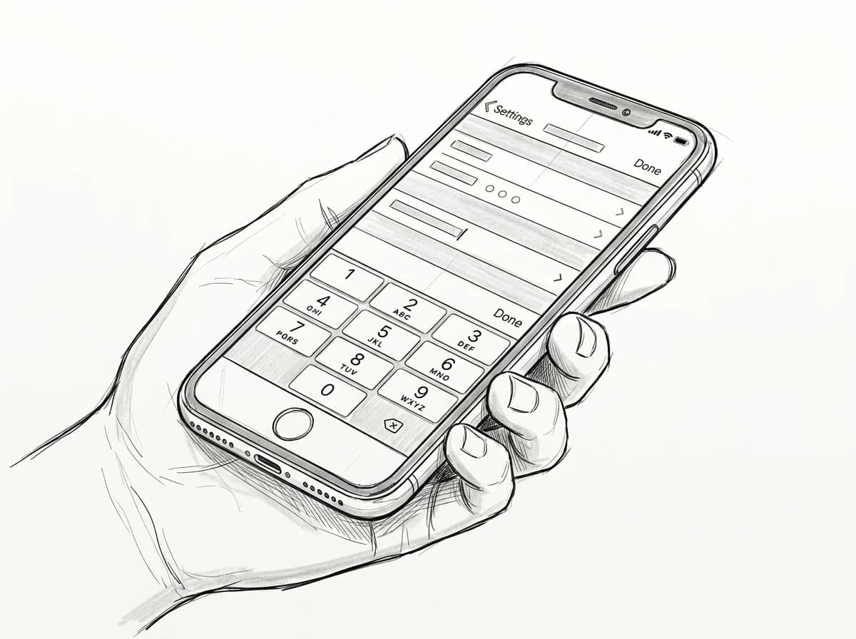 Hand holds an iPhone showing manual eSIM entry fields in iOS Settings